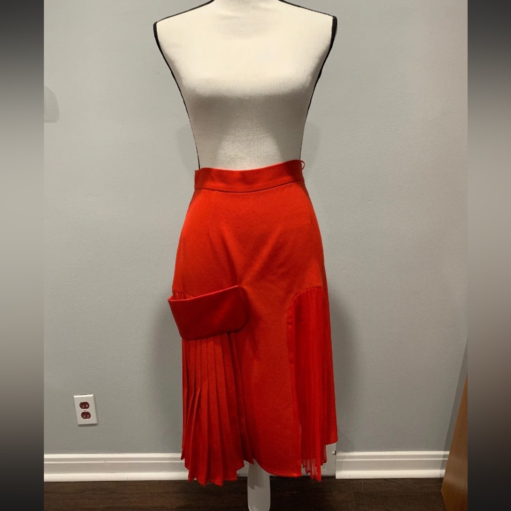 Givenchy Red Style: Gonna Skirt A-Line With Pleats Unique Rare Nwt Size 38